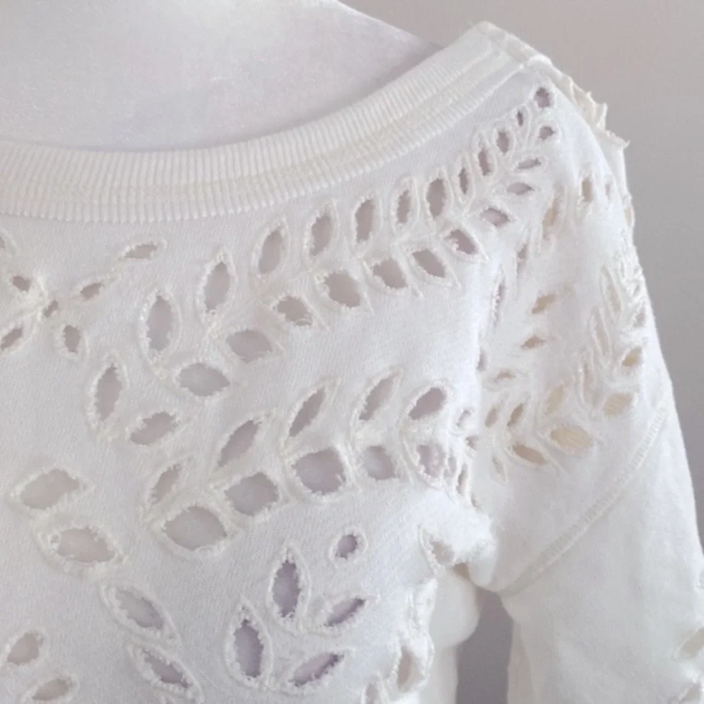 Free People crop laser cut outs 3/4 sleeve sweatshirt
